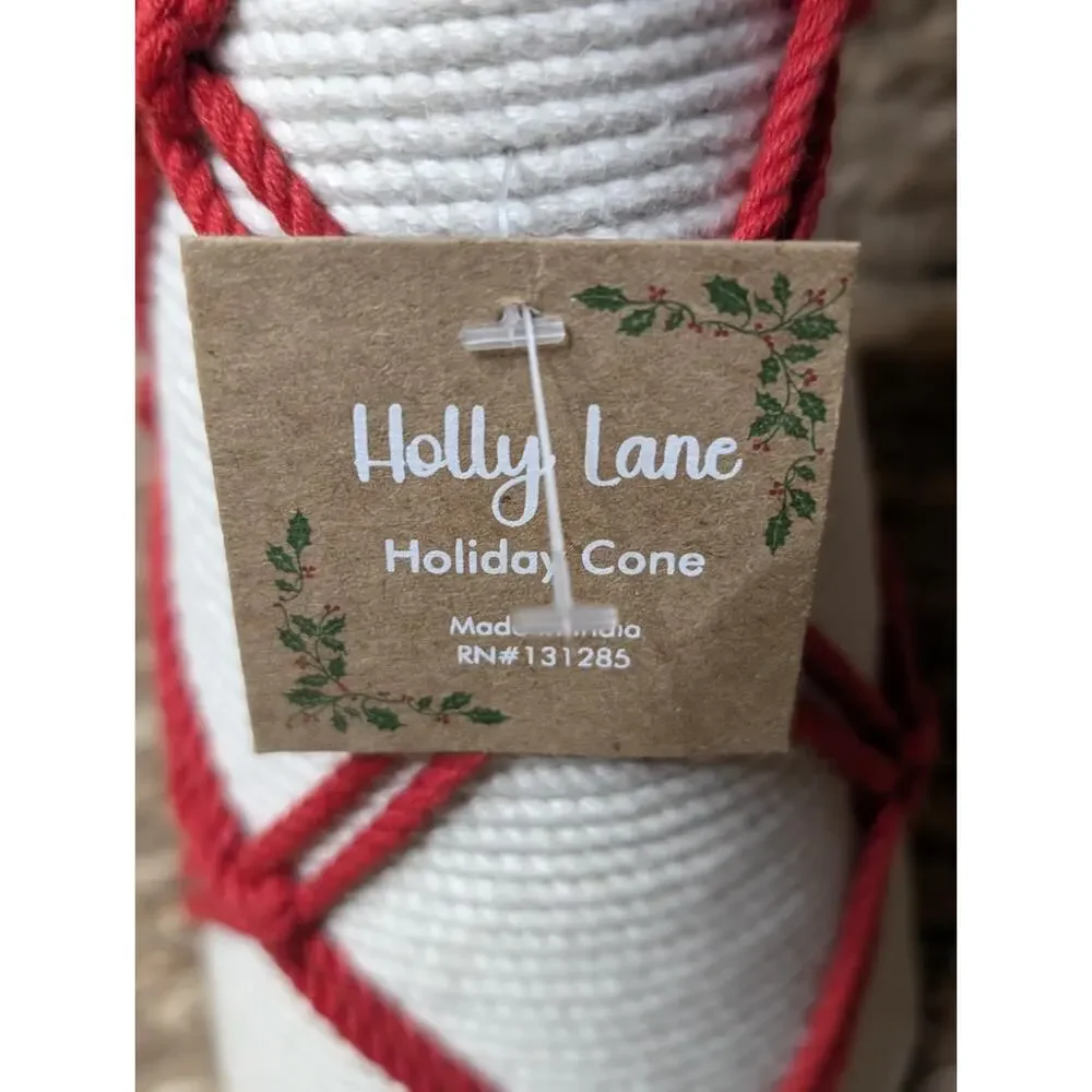 Holiday Lane Boho Festive Yarn Cone Christmas Tree Red White Tabletop Decor 13